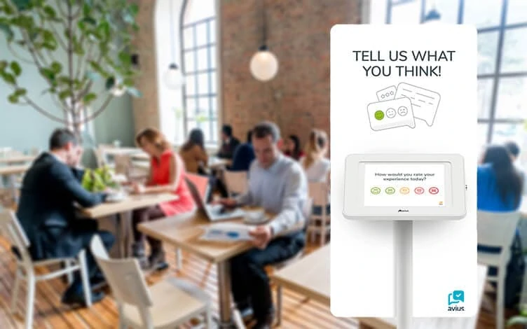 Avius survey kiosk in a cafe